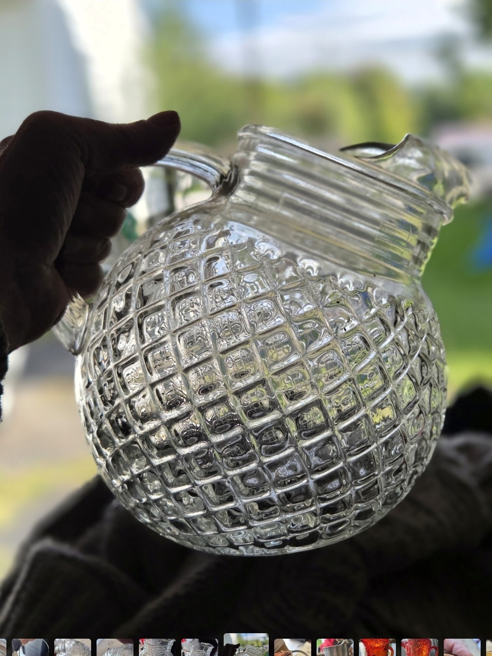 vintage Anchor Hocking Waterford Clear (or Waffle pattern) tilted ball pitcher-